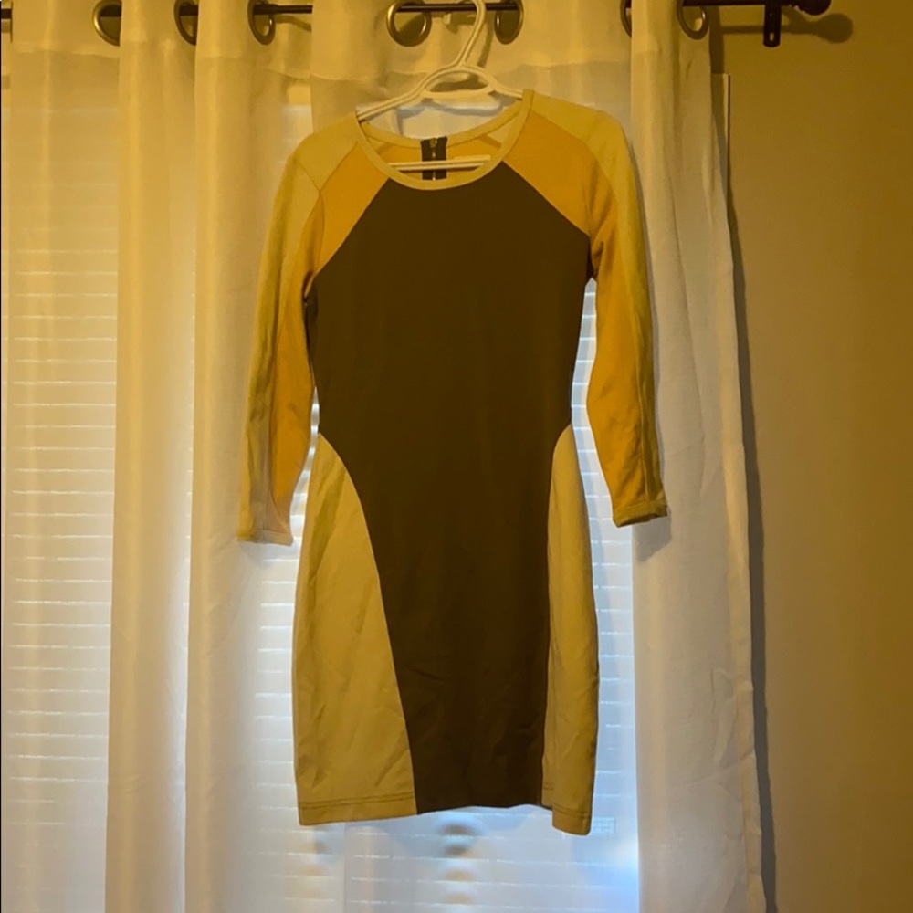 Grey pink and white block dress